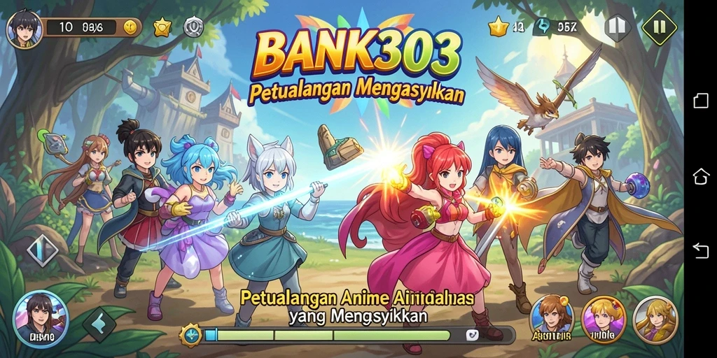 Screenshot gameplay BANK303 menampilkan pertempuran seru karakter anime.