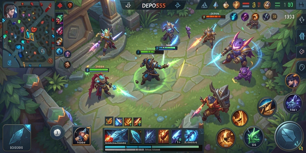 Screenshot gameplay menampilkan pertarungan seru di arena DEPO555.