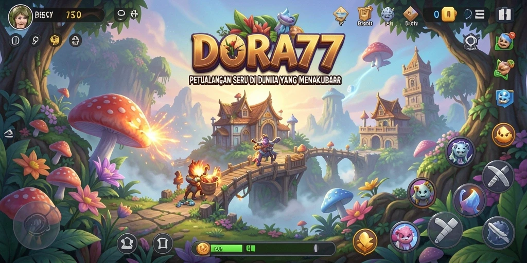 Screenshot utama DORA77 menampilkan gameplay saat menjelajahi dunia petualangan yang kaya.