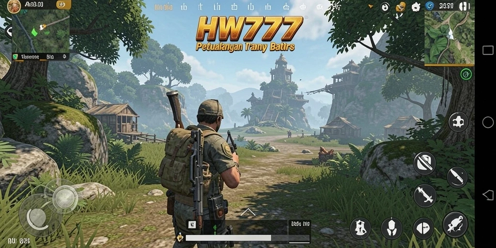 Screenshot gameplay HW777 yang menampilkan petualangan seru di dunia terbuka.