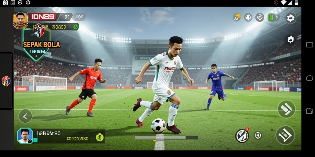 Tampilan utama gameplay IDN89 dengan aksi sepak bola yang seru.