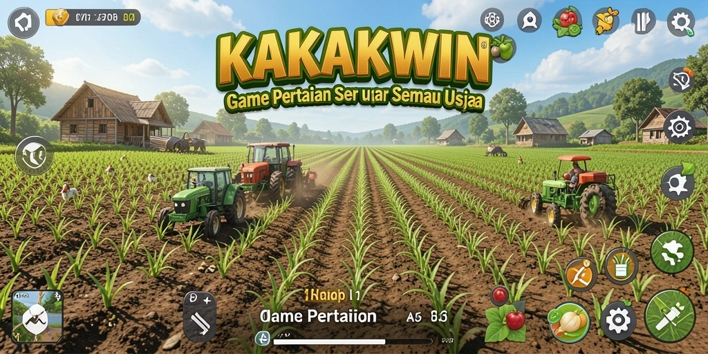 Tampilan gameplay KAKAKWIN yang menarik dengan aktivitas bertani.