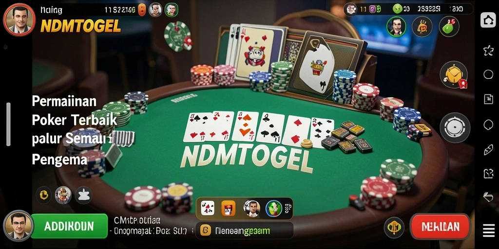 Tampilan gameplay seru dari aplikasi NDMTOGEL yang menampilkan aksi Poker.