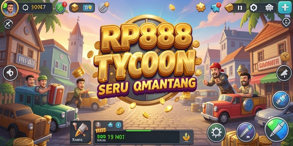 Screenshot utama RP888 menunjukkan aksi seru dalam mengelola bisnis Tycoon.