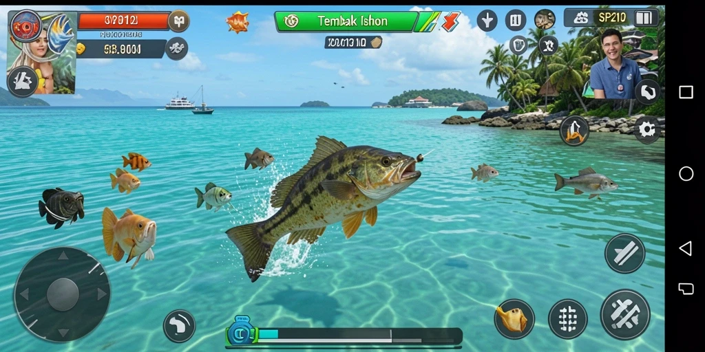 Tampilan gameplay SP212 dengan aksi menembak ikan yang seru.
